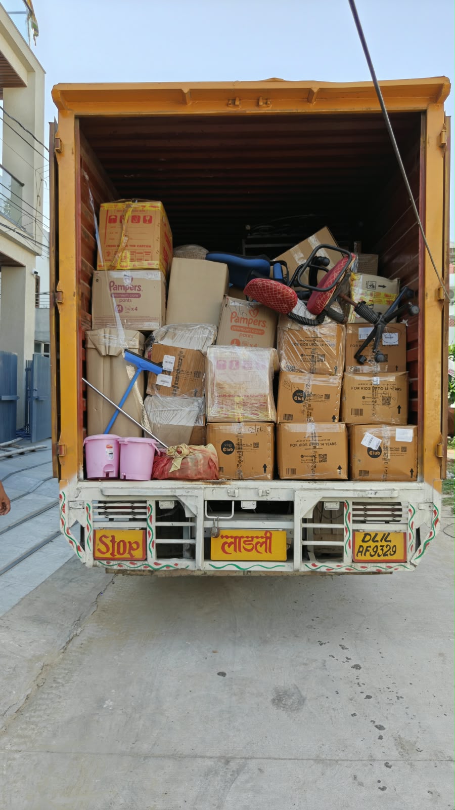 Household goods loaded inside a moving truck